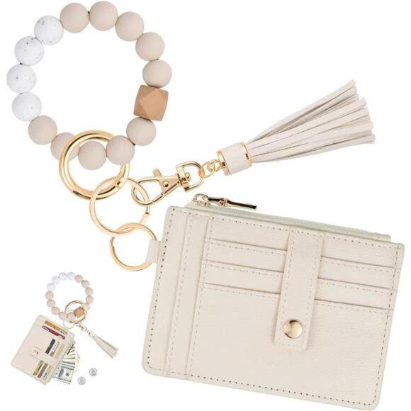 Wallet Keychain Wristlet for Women,Slim RFID Credit Card Holder Purse Tassel - Picture 1 of 7